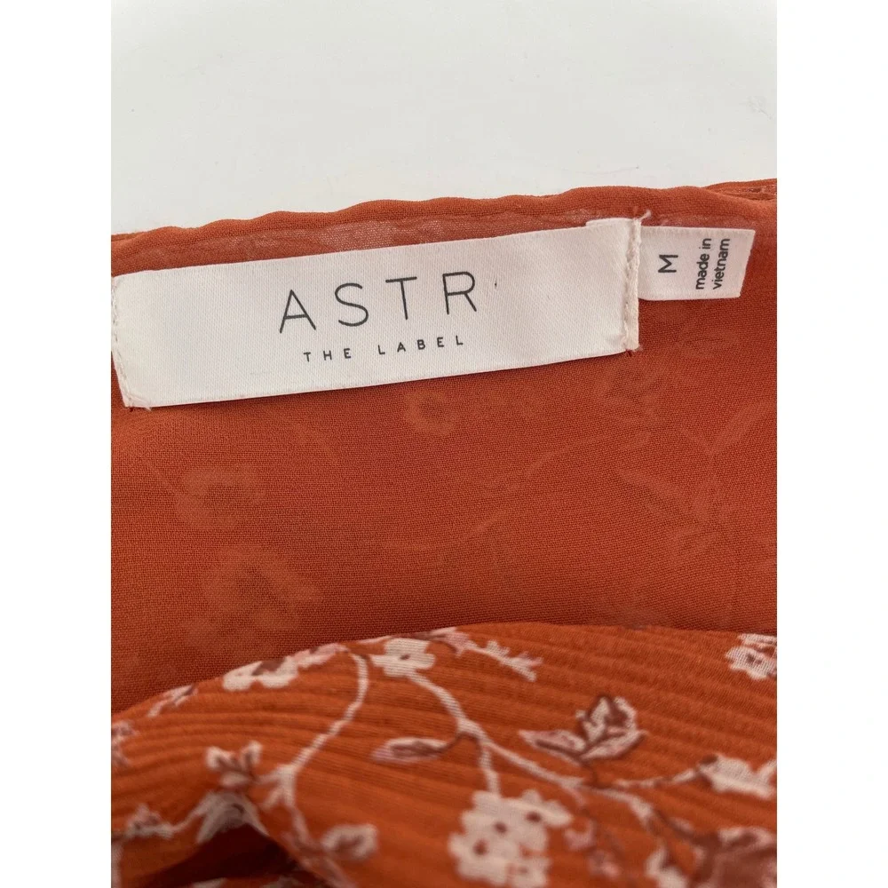 ASTR Floral Babydoll Top Womens Medium Burnt Orange Puff Sleeve Y2K Boho Cottage